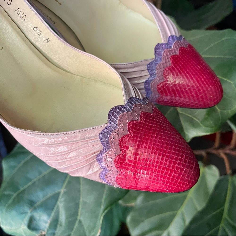Rare Vintage Rosina Ferragamo Blush Raspberry Python Leather Designer Pumps 6.5N - Picture 7 of 16